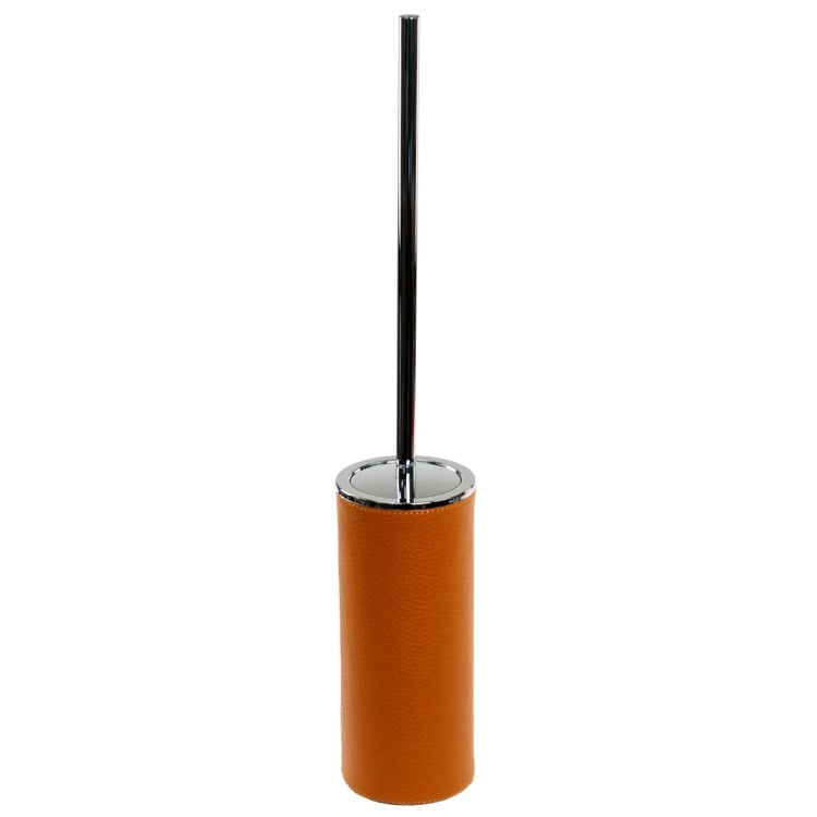 Gedy AC33-67 Free Standing Toilet Brush Holder Made From Faux Leather in Orange Finish